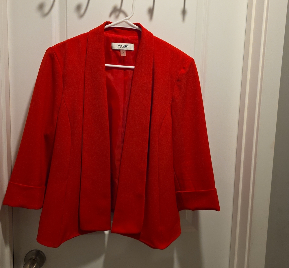 Jones New York Bright Red Open-Front Women's Blazer